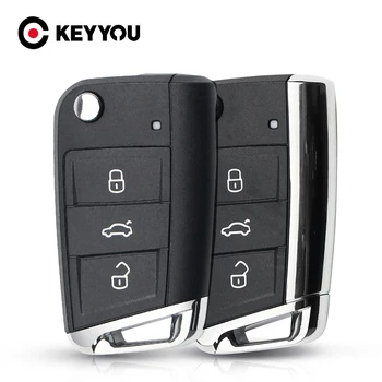KEYYOU 3 Düğmeler Modifiye Katlanır Kapak Uzaktan Araba Anahtarı Kabuk Anahtarsız Volkswagen VW Golf 7 GTI MK7 Skoda Octavia A7 Koltuk
