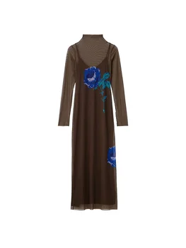BM & MD & ZA 8905529 Kadınlar 2022 Yeni Şık Moda Baskılı tül Midi Elbise Vintage Uzun Kollu Kadın Elbiseler Vestidos Mujer 8905/529