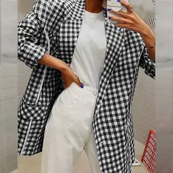 Kadın Ekose Blazers Celmia 2022 Moda Blazers Takım Elbise Bayan İş Ofis Rahat Düğmeler Resmi Ceket Zarif OL Blazer Dış Giyim 7