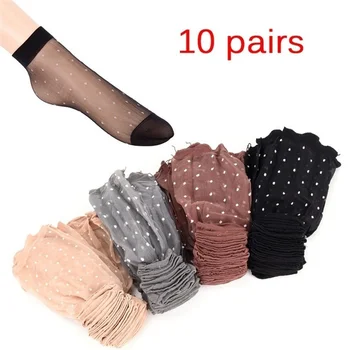 10 çift / toplu yaz moda seksi ultra-ince şeffaf kristal ipek çorap kadın yüksek streç siyah naylon çorap