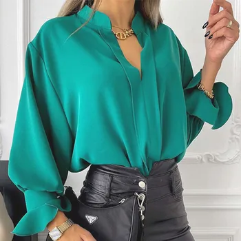 Bluz Ofis Bayan Düz Renk Tüm Maç Rahat Fener Kollu Şifon Gömlek Üst İnce Zarif kadın gömleği Yaz 2022 İçin