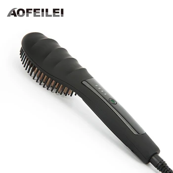 Seramik saç düzleştirici fırça tarak hızlı ısıtma elektrikli saç düzleştirici fırçası demir AOFEILEI düz saç tarak fırça