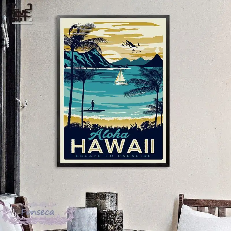 Retro Manzara Resimleri Koyu Hawaii Aruba San Francisco Tuval Boyama Sanatı Modern Posterler ve Baskılar Mutfak Ev Dekorasyon