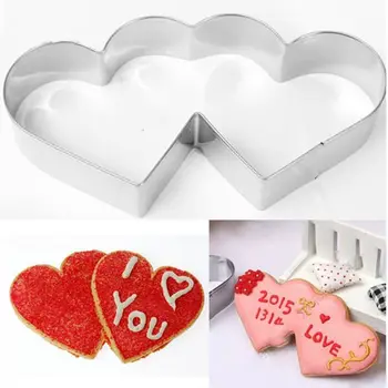 3D Tatlı Aşk Teması Paslanmaz Çelik kurabiye kesici Şeker Çift Kalp Metal Bisküvi makinesi Mutfak Pişirme Pasta aracı
