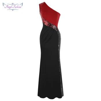 Melek modası kadın Ekleme Degrade Pullu Abiye Yarık Örgün Parti Elbise Pileli Siyah Kırmızı 446
