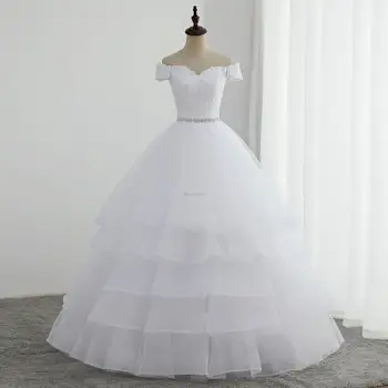 Yeni Gelmesi Prenses düğün elbisesi Boncuklu Sashes Kat Uzunluk Balo Kısa Kollu M2020