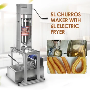 5L Churros Makinesi İle 6L Elektrikli fritöz 2 adet Makine / grup Dikey İspanyolca Churrera Makinesi 5 Adet Memeleri Ağır ITOP
