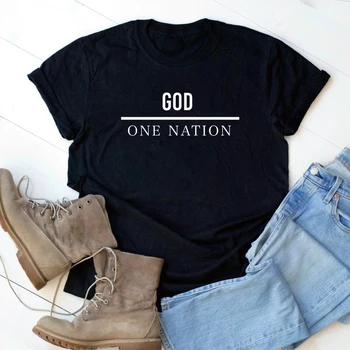 Bir Ulus Altında Tanrı %100 % pamuklu tişört Kutsal Unisex Hıristiyan Öğrenci Tshirt Casual Kadın O-Boyun Din Kilise Tees Tops