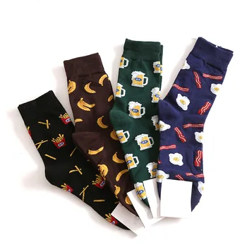 Patates Kızartması Muz Bira Tarzı Çorap Komik Mutlu Pamuk Çorap Karikatür Çorap Erkekler Kadınlar Gıda Meyve Streetwear Unisex Rahat Çorap