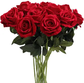 10 adet 52CM Uzun yapay çiçekler Kırmızı Sahte Gül Çiçek Ev Dekor Gelin Düğün Buket Doğum Günü Çiçekleri Parti Bahçe