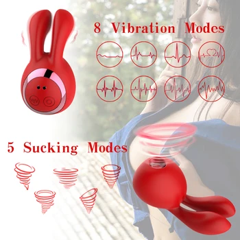 Tavşan Çift Kulaklar Vibratör 8 Hız Titreşim 5 Emme Modları Enayi Oral Meme Klitoris Stimülatörü Erotik Seks Oyuncak Kadınlar için