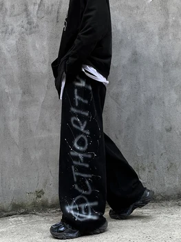 Siyah Yüksek Sokak Pantolon Kızlar Harajuku Japonya Punk Sonbahar Pantolon Moda Komik Gevşek Hip Hop Gotik Gençler siyah Pantolon Kadın