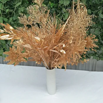 Altın Serisi Simülasyon Bitkiler Toptan Simülasyon Buket Sahte Çiçekler Misty Maple Leaf Phoenix Kuyruk Düğün Dekorasyon Ekran