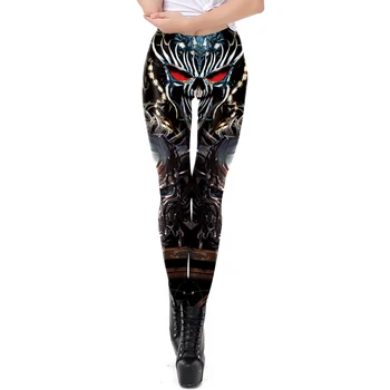 [Konum Benim Gizli] Yaz kadın tayt Şeytan Kafatası Karikatür Pantolon Sıkı Yüksek Bel Rahat Ayak Bileği Uzunlukta Pantolon Legging