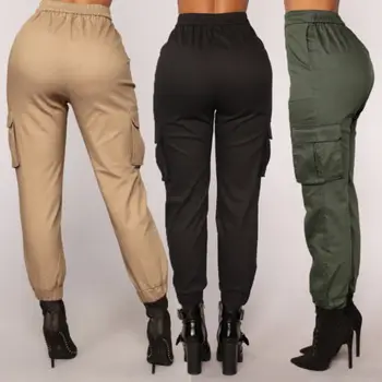 Bahar Kadın Streç Bel Pantolon 2020 Askeri Katı Rahat Ordu Kamuflaj Camo Kargo Pantolon rahat pantolon
