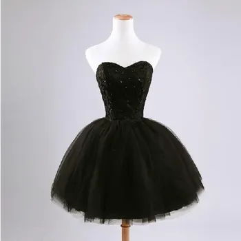 Siyah Kısa Balo Elbise Zarif Kadın Lace Up Sevgiliye Boncuklu Prenses Abiye giyim Mini Kokteyl Elbise vestidos de graduación