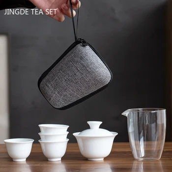 Beyaz Porselen Seyahat Taşınabilir çay takımları Seramik Gaiwan Çay Fincanı Hızlı Fincan Seti Ev demlik ve Fincan Seti Çin Teaware