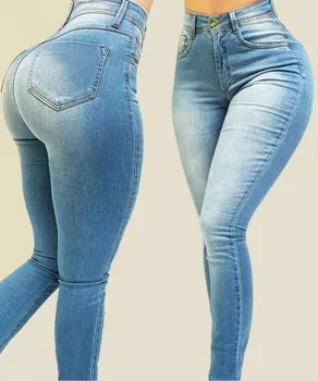 Kadın Kot Sokak Trendi Düz Renk Yüksek bel Streç Slim fit Kot Pantolon Şekillendirme Yüksek Belli Kot Kadın Vintage Kot