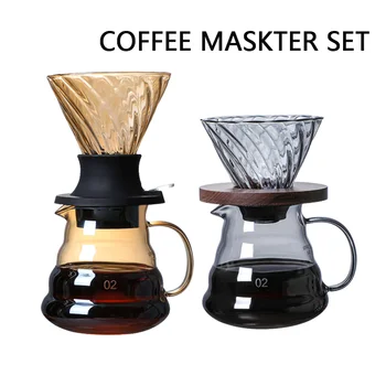 Ahşap Kahve Makinesi Tarzı V60 Kahve Seti 500ml / 300ml kahve damlatıcı ve Pot Seti Kahve Filtresi için yeniden kullanılabilir kahve Filtreleri
