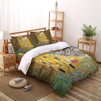 Gustav Klimt Öpücük Nevresim Kral Kraliçe yorgan kılıfı Seti Yatak Örtüsü Yorgan Tek Kişilik Yatak Setleri