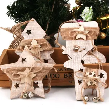 1 ADET Vintage Noel Ahşap Geyik / Çorap / Ağaç / Yıldız Kolye Süsler Ahşap El Sanatları Çocuklar Hediye Noel Ağacı Süsler Süslemeleri