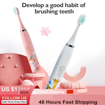 Çocuklar İçin elektrikli Diş Fırçası Karikatür diş beyazlatma Çocuk süper sonico vibratörler diş 360 dönen Fırça 6 Fırça Kafaları ile