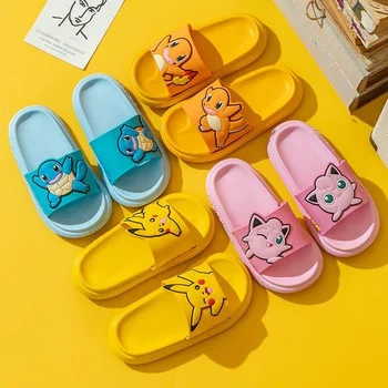 Kawaii Pokemon Pikachu Desen Karikatür Terlik Kapalı Ev Sevimli Banyo Sandalet Kaymaz Dış Plaj Erkek Ayakkabı Hediyeler