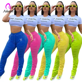 Neon Kadın Yığılmış Pantolon Spor koşu pantolonları 2020 Yaz Sıska Pantolon Yüksek Bel Sweatpants Sportif Tayt Pantolon Çalışmak